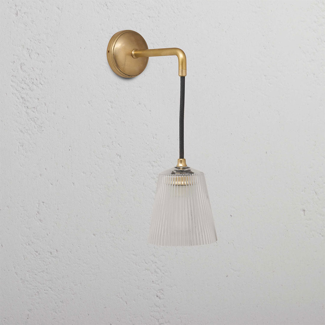 Skorter | Richmond Small Hanging Wall Lamp Ribbed Glass - Antique Brass