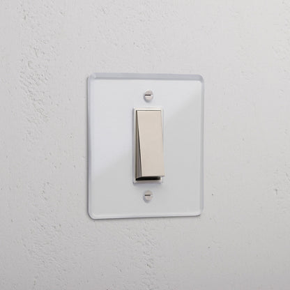 Skorter | 1G Center Retractive Clock Switch - Clear Polished Nickel White