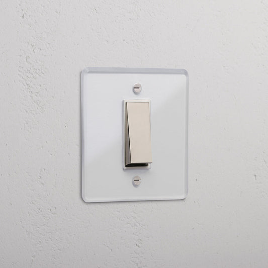 Skorter | 1G Center Retractive Clock Switch - Clear Polished Nickel White