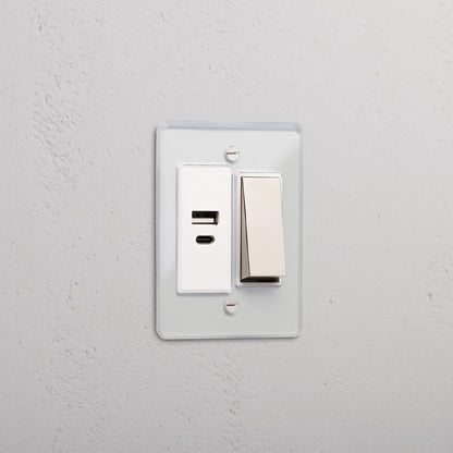 Skorter | 1G Two-way Rocker + USB A+C Slimline Switch - Clear Polished Nickel White