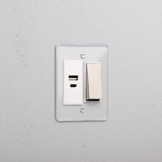 Skorter | 1G Two-way Rocker + USB A+C Slimline Switch - Clear Polished Nickel White