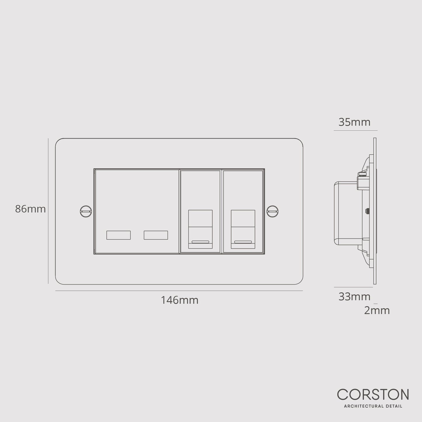 Skorter | 2x CAT 6 + USB A+C Fast charging outlet - Malbar White