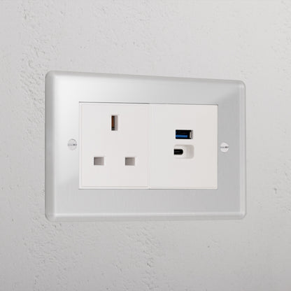 Skorter | 13A Socket + USB A+C Fast Charging - Clear White