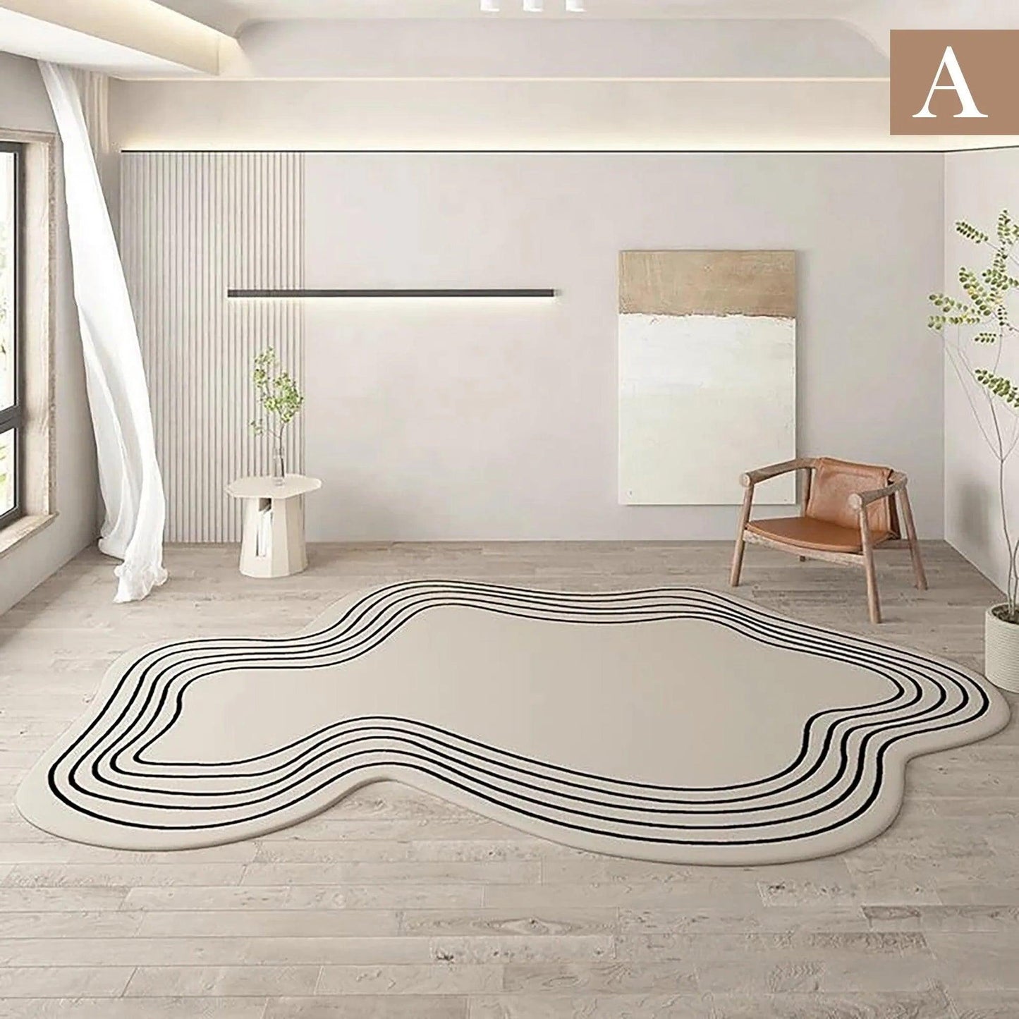 Skorter | Minimal Line Irregular Rug │ Modern Thick Plush Soft Rug for the Living Room