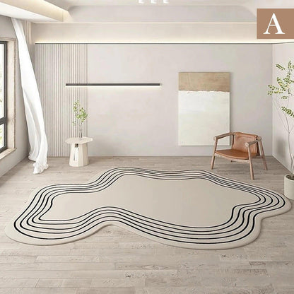 Skorter | Minimal Line Irregular Rug │ Modern Thick Plush Soft Rug for the Living Room