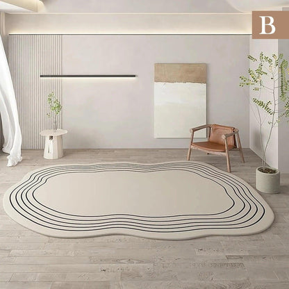 Skorter | Minimal Line Irregular Rug │ Modern Thick Plush Soft Rug for the Living Room