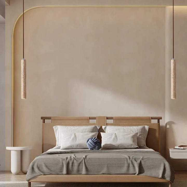 Skorter | Minimalistisk LED-ljuskrona i travertin i Wabi-Sabi-stil - LumoLine 