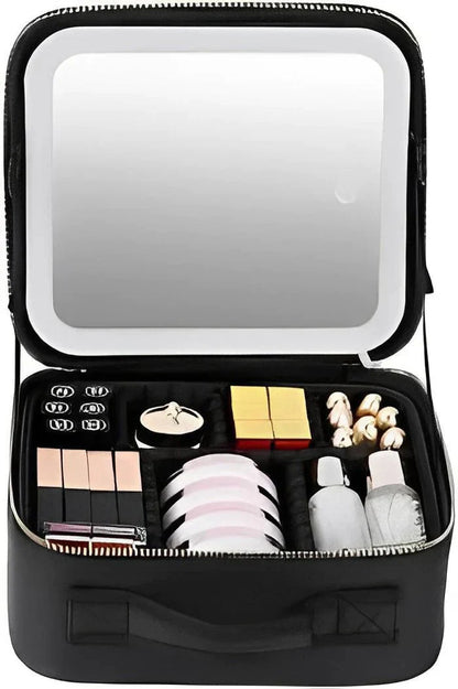 Skorter | MirrorGlam LED Make-up Bag – Portable Cosmetic Case with Adjustable Light & Organizer Loops