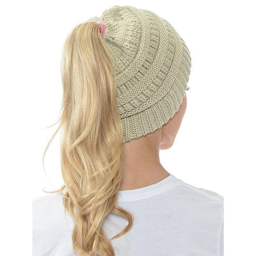 Skorter | Women’s Soft Knit Ponytail Beanie – Casual Winter Hat