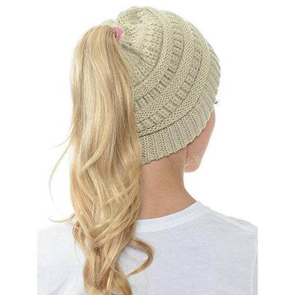 Skorter | Women’s Soft Knit Ponytail Beanie – Casual Winter Hat