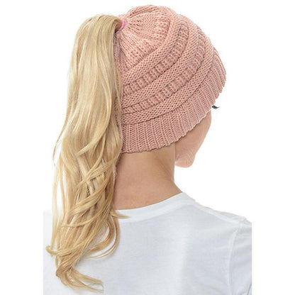 Skorter | Women’s Soft Knit Ponytail Beanie – Casual Winter Hat