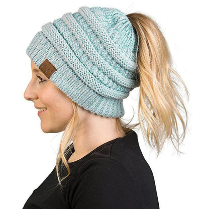 Skorter | Women’s Soft Knit Ponytail Beanie – Casual Winter Hat