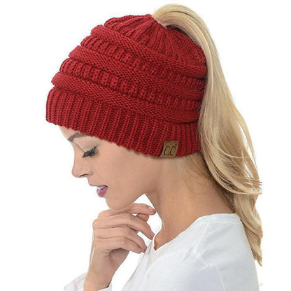 Skorter | Women’s Soft Knit Ponytail Beanie – Casual Winter Hat