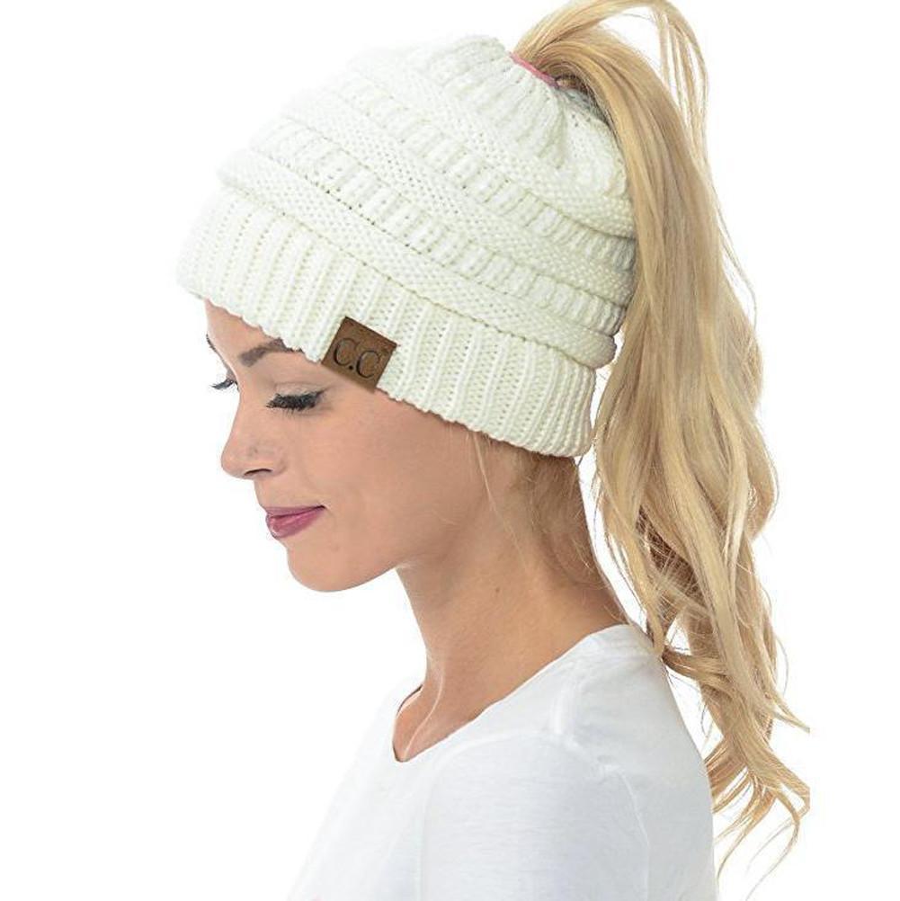 Skorter | Women’s Soft Knit Ponytail Beanie – Casual Winter Hat
