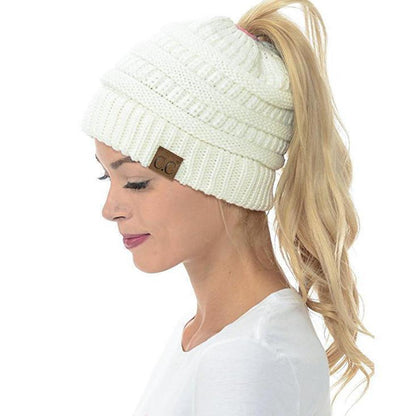 Skorter | Women’s Soft Knit Ponytail Beanie – Casual Winter Hat