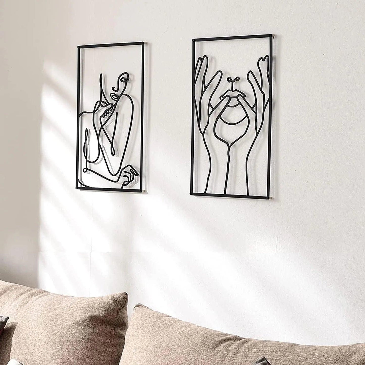 Skorter | Modern abstract female black line silhouette metal art │ Nordic woman iron wall hanging decoration ornament