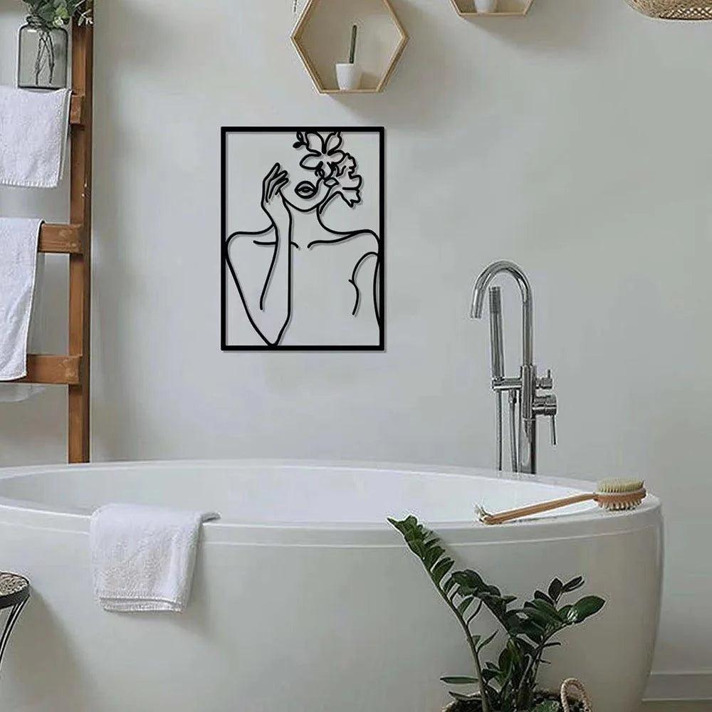 Skorter | Modern abstract female black line silhouette metal art │ Nordic woman iron wall hanging decoration ornament