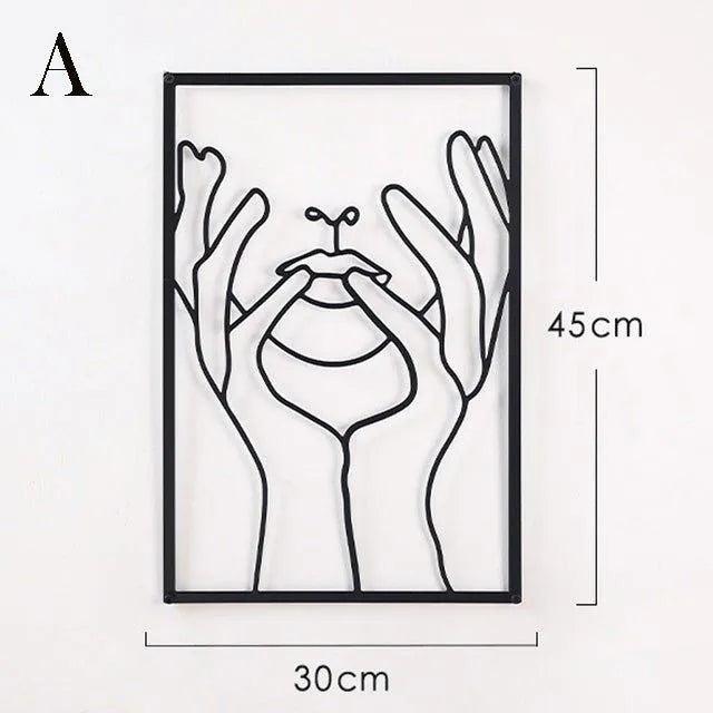Skorter | Modern abstract female black line silhouette metal art │ Nordic woman iron wall hanging decoration ornament