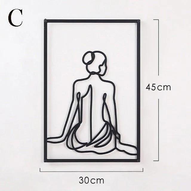 Skorter | Modern abstract female black line silhouette metal art │ Nordic woman iron wall hanging decoration ornament