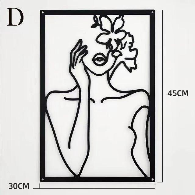 Skorter | Modern abstract female black line silhouette metal art │ Nordic woman iron wall hanging decoration ornament