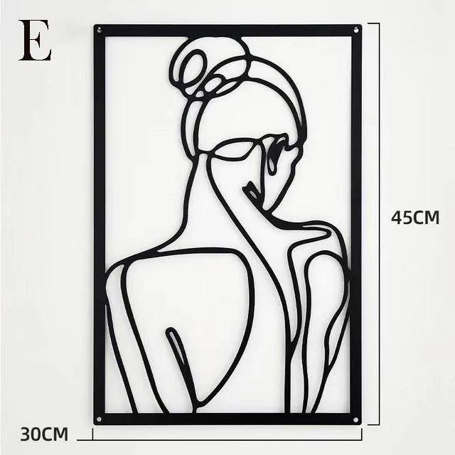 Skorter | Modern abstract female black line silhouette metal art │ Nordic woman iron wall hanging decoration ornament