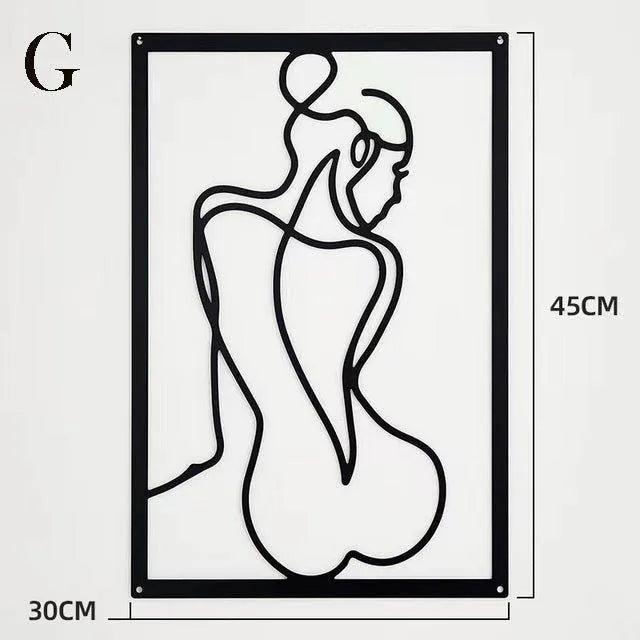 Skorter | Modern abstract female black line silhouette metal art │ Nordic woman iron wall hanging decoration ornament