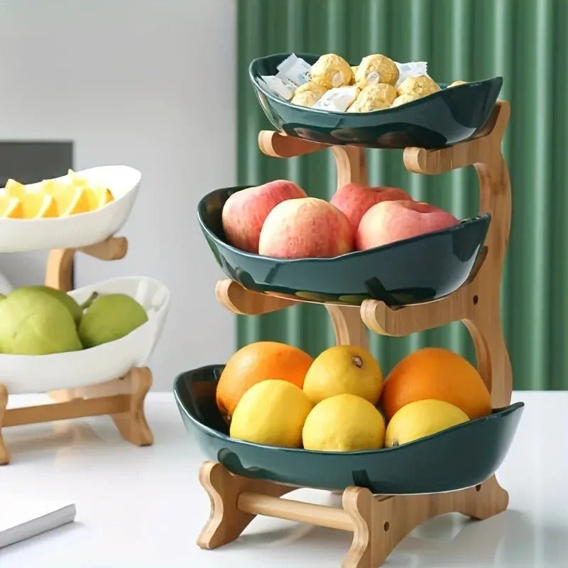 Skorter | BambuNest – Modern Bamboo Fruit Basket with Removable Trays & Multi-Tier Design