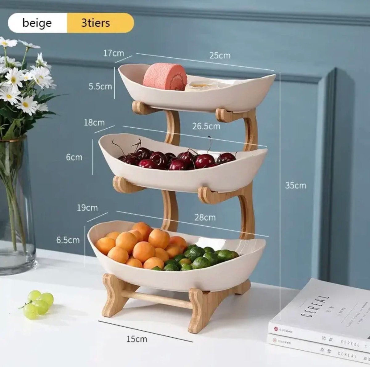 Skorter | BambuNest – Modern Bamboo Fruit Basket with Removable Trays & Multi-Tier Design