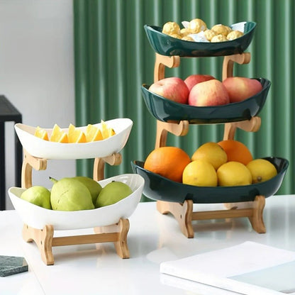 Skorter | BambuNest – Modern Bamboo Fruit Basket with Removable Trays & Multi-Tier Design
