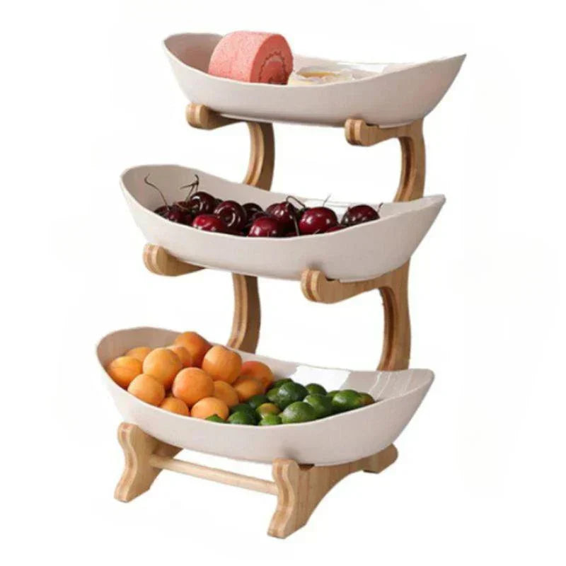 Skorter | BambuNest – Modern Bamboo Fruit Basket with Removable Trays & Multi-Tier Design