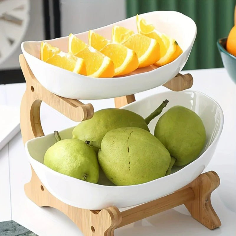 Skorter | BambuNest – Modern Bamboo Fruit Basket with Removable Trays & Multi-Tier Design