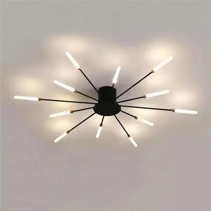 Skorter | Modern Industrial Ceiling Lamp Sputnik Fireworks | Black & Gold Finish. LED Lighting for Living Room. Dining Room & Bedroom Decor