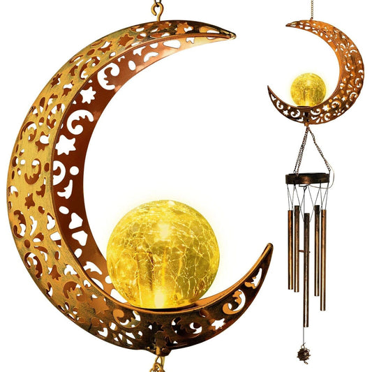 Skorter | Moon Crackle Glass Ball Wind Chimes Solar Wind Chimes