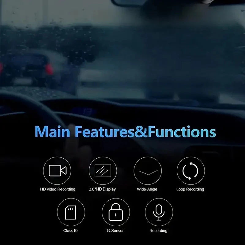Skorter | Car Dashcam Recorder, 2.0 Inch Screen Dual Lens HD Night Monitoring Mini Dash Cam