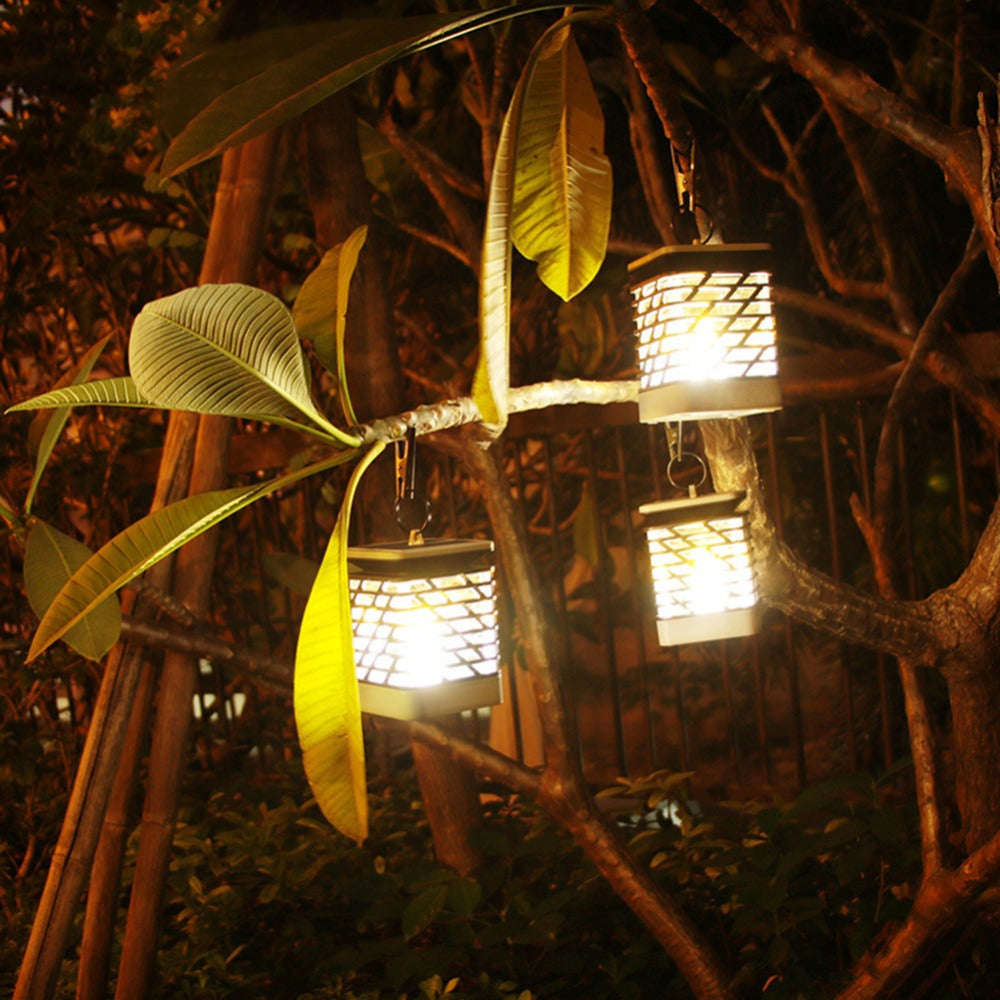 Solar Lanterns Dancing Flame Outdoor Hanging Lights Waterproof Auto Sensor 75LED