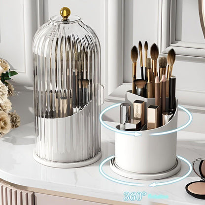 Skorter | Beauty SpinMate – 360° Rotating Makeup Brush Holder & Cosmetic Organiser with Dustproof Lid