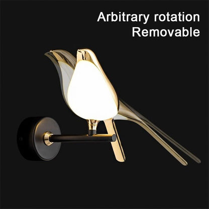Nordic LED Golden Bird Wall Lamp Parlor Bar Bedside Hanging Light Novelty Rotatable Wall Lamp Bedroom Bedside Indoor Sconce - SKØRTER