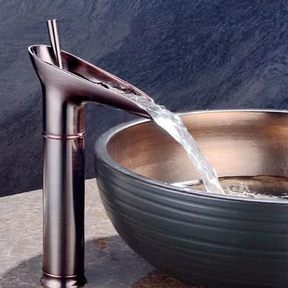 Skorter | Antique Brass Waterfall Bathroom Sink Faucet