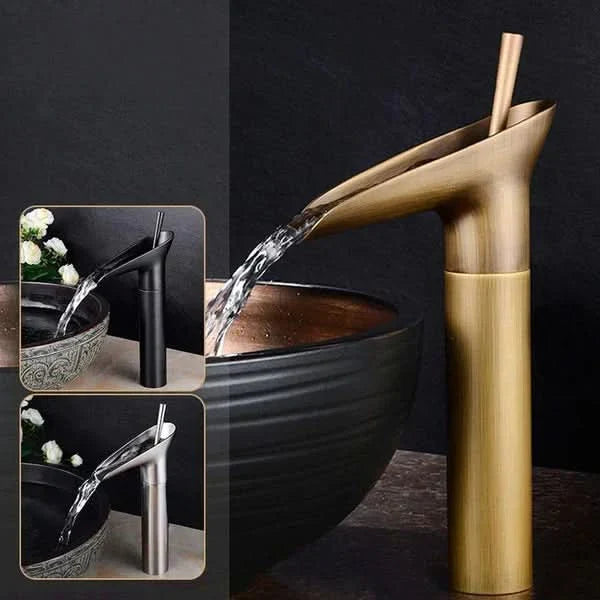 Skorter | Antique Brass Waterfall Bathroom Sink Faucet