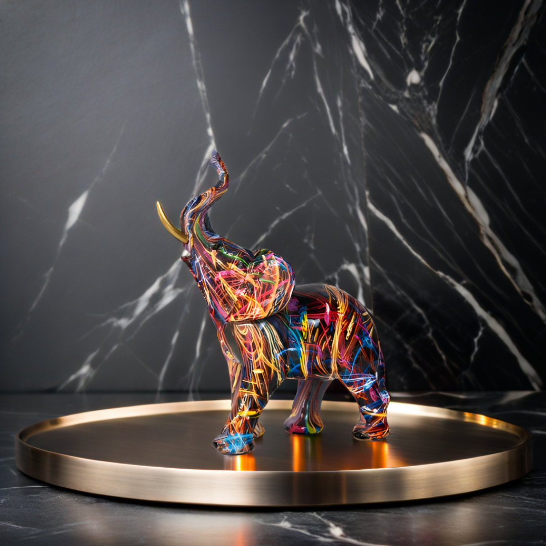 Skorter | Abstract Elephant Statue – Colourful African Design with Raised Trunk for Good Luck