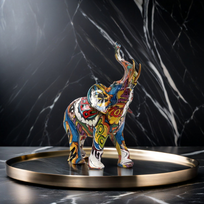 Skorter | Abstract Elephant Statue – Colourful African Design with Raised Trunk for Good Luck