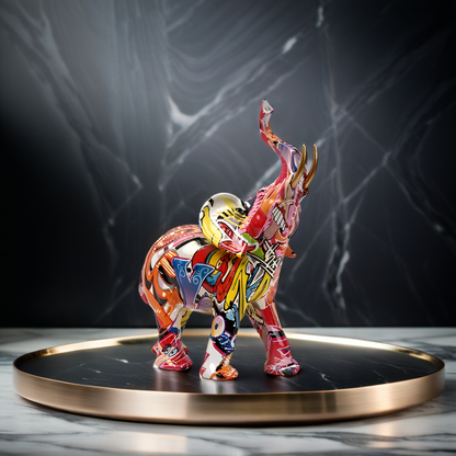 Skorter | Abstract Elephant Statue – Colourful African Design with Raised Trunk for Good Luck