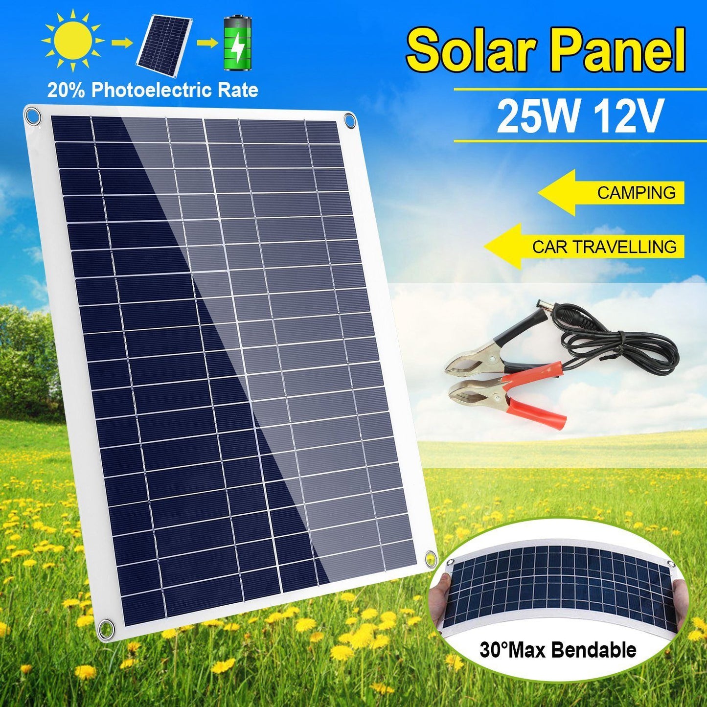 Skorter | Outdoor solar panel 12V 25W car battery charger