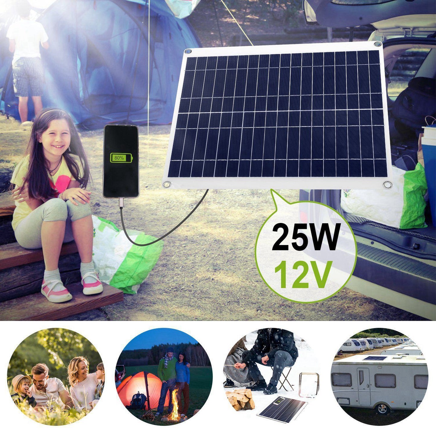 Skorter | Outdoor solar panel 12V 25W car battery charger