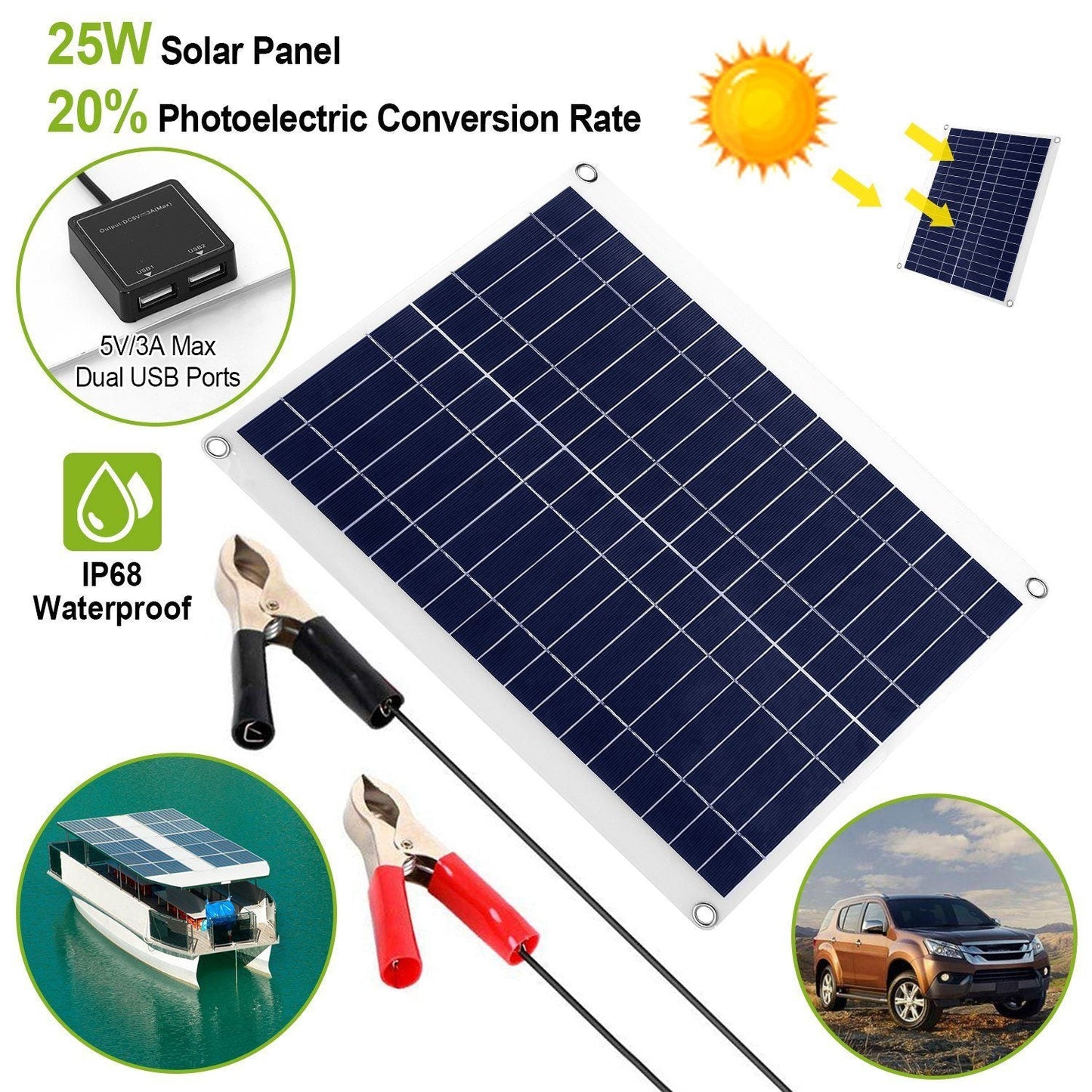 Skorter | Outdoor solar panel 12V 25W car battery charger