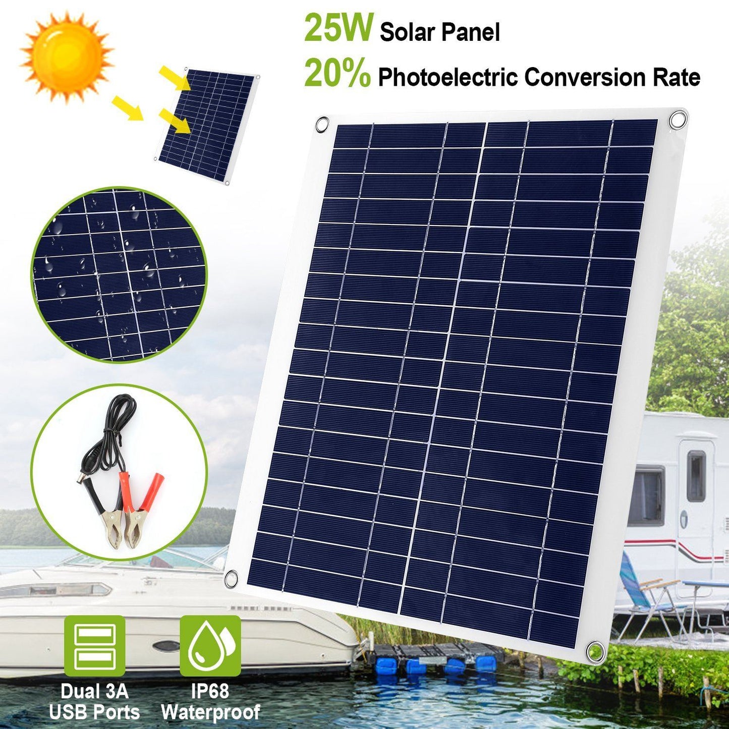 Skorter | Outdoor solar panel 12V 25W car battery charger