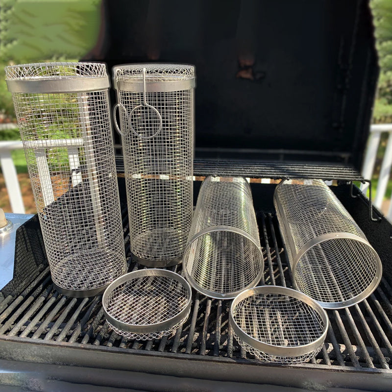 Skorter | Stainless Steel Rolling BBQ Grill Basket – Rotating Design for Perfectly Grilled Food