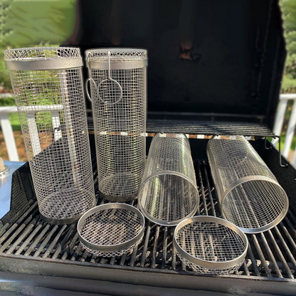 Skorter | Stainless Steel Rolling BBQ Grill Basket – Rotating Design for Perfectly Grilled Food