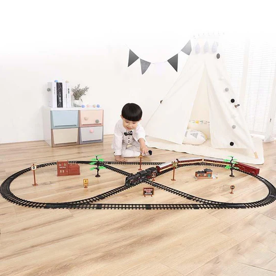 Skorter | Deluxe 39-Piece HO Scale Model Train Set with Real Smoke, Lights & Oval Track