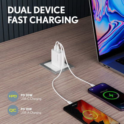 Skorter | Overtime Dual Port USB A and USB C 38W Fast Charging Power Adapter